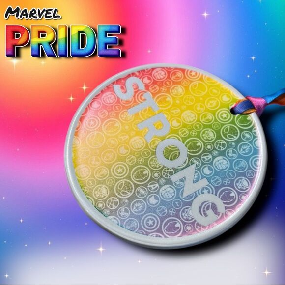 NEW Marvel Pride Collection Ornament – “STRONG” Rainbow Medallion - Picture 2 of 5